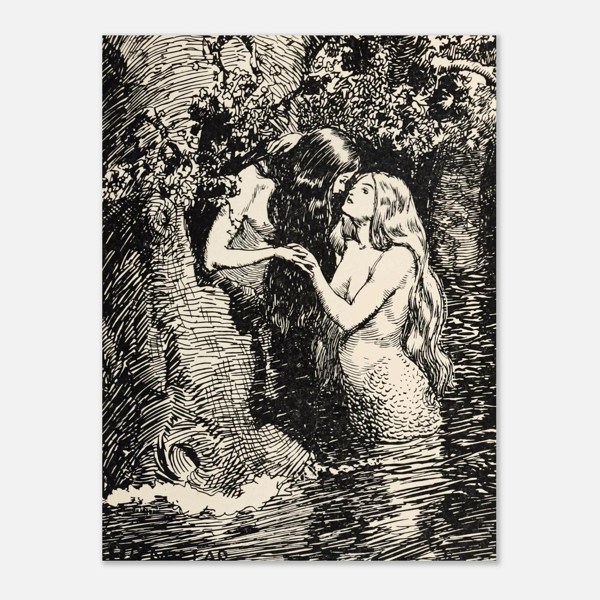Vintage Nymph and Dryad Fairy Print Antique Book Illustration Art Mythological Lesbian Sapphic Wall Decor Myth Symbolism