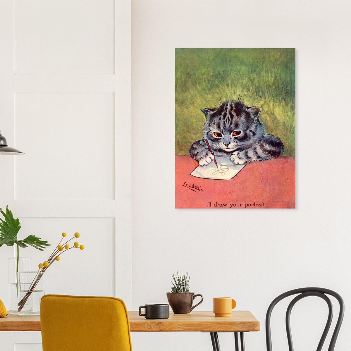 Louis Wain Cat Print Antique Illustration Funny Cat Wall Art Whimsical Animal Artwork Retro Kitten Poster Vintage Cat Art