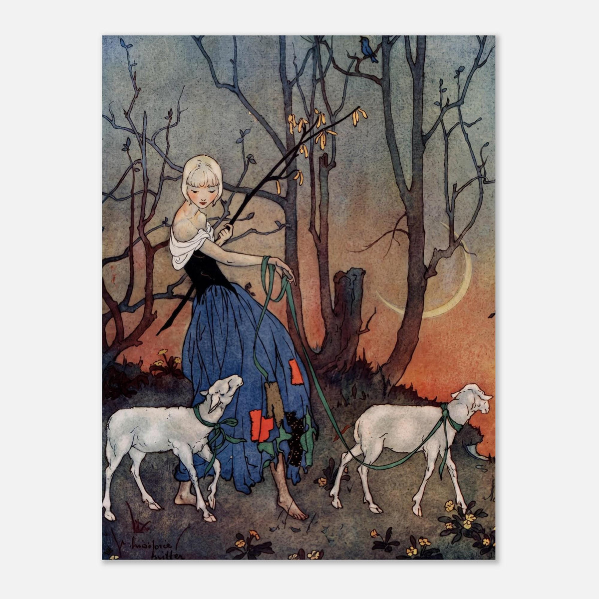Vintage Little Bo Peep Nursery Rhyme Illustration Golden Age Fairy Tale Wall Art Print Home Decor Canvas Poster Golden Age Art