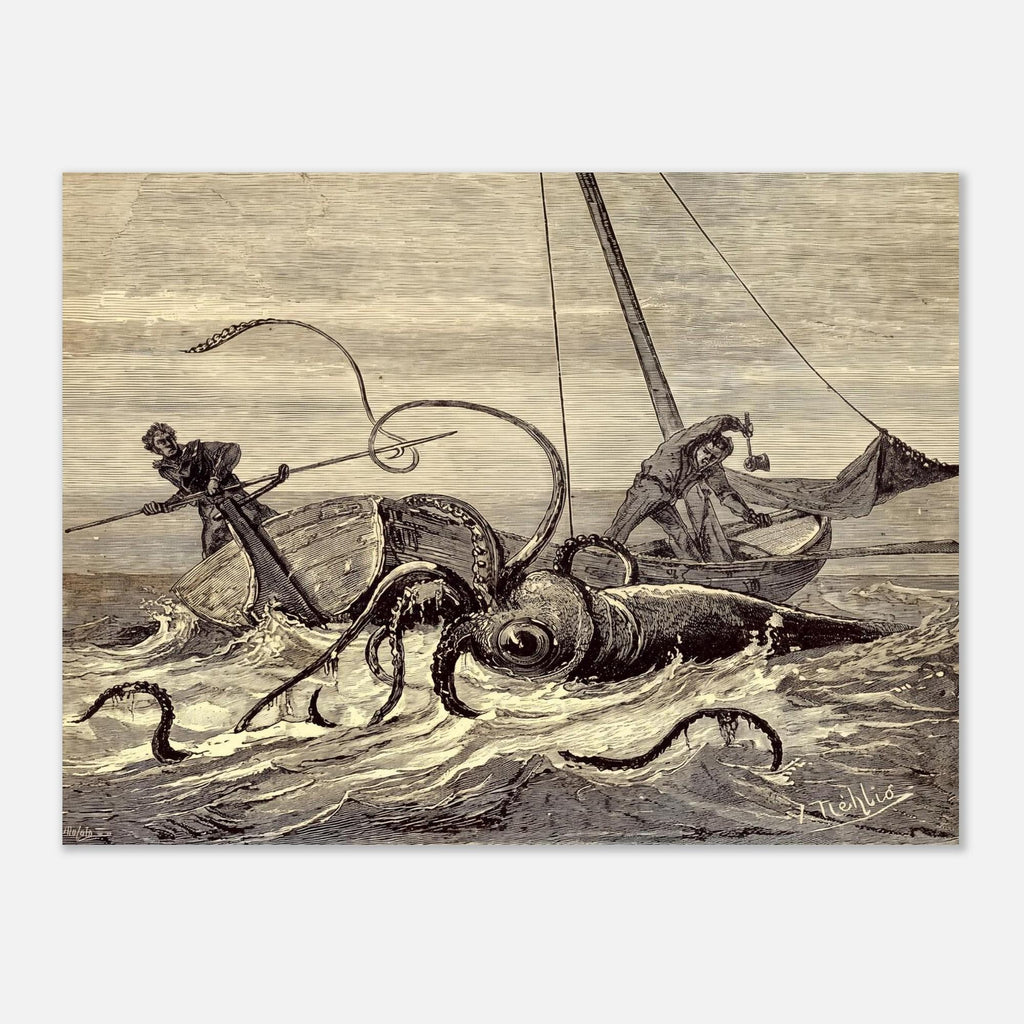 Vintage Kraken Attack Print Monster Sea Creature Illustration Oceanic Nautical Wall Art Mythological Print Oddities Vintage Animal