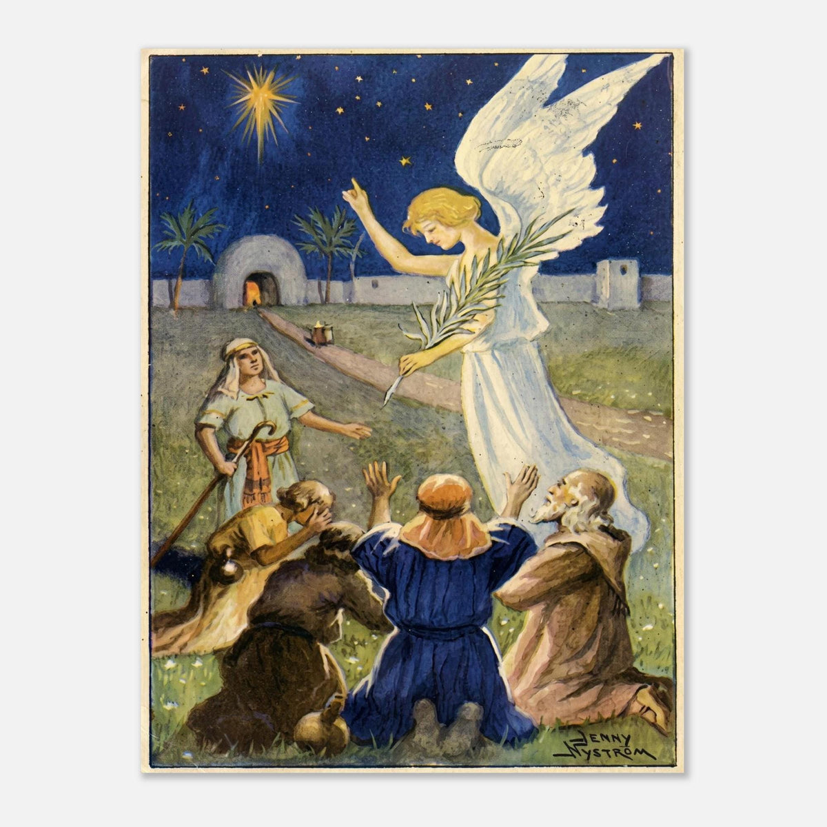 Angel Art Print Annunciation To The Shepherds Night Sky Christmas Scene Sacred Medieval Icons