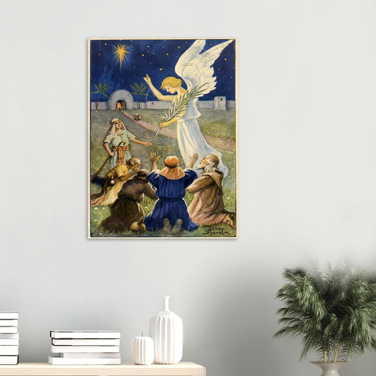 Angel Art Print Annunciation To The Shepherds Night Sky Christmas Scene Sacred Medieval Icons